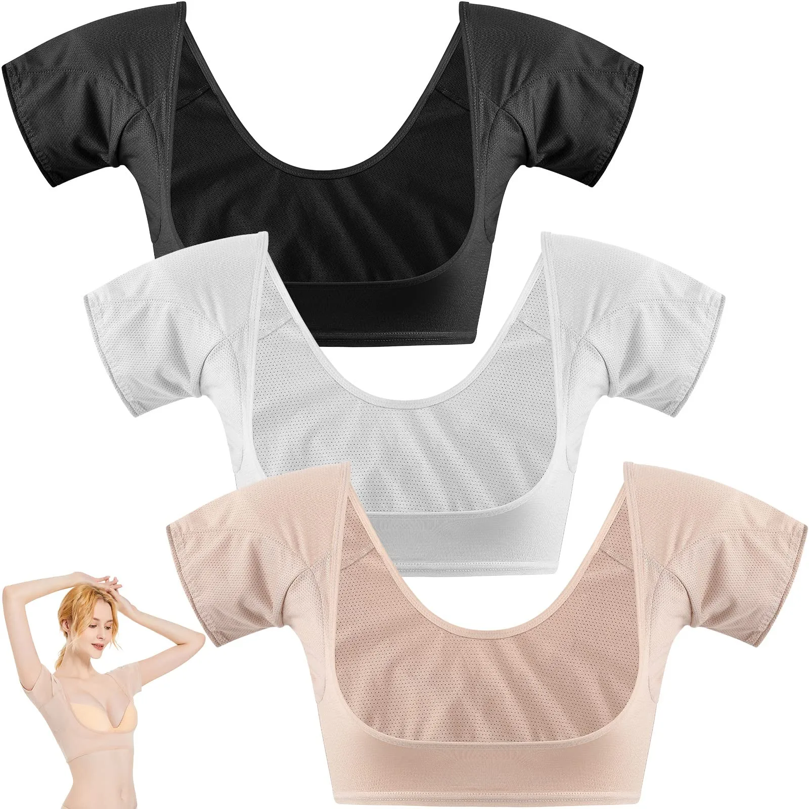 3 Pcs Underarm Sweat Vest Underarm Sweat Pads Breathable Sweat Guards for Under Armpits Sweat Proof Washable Sweat Protector for Women Girls Ladies (White, Black, Beige, Small) White, Black, Beige