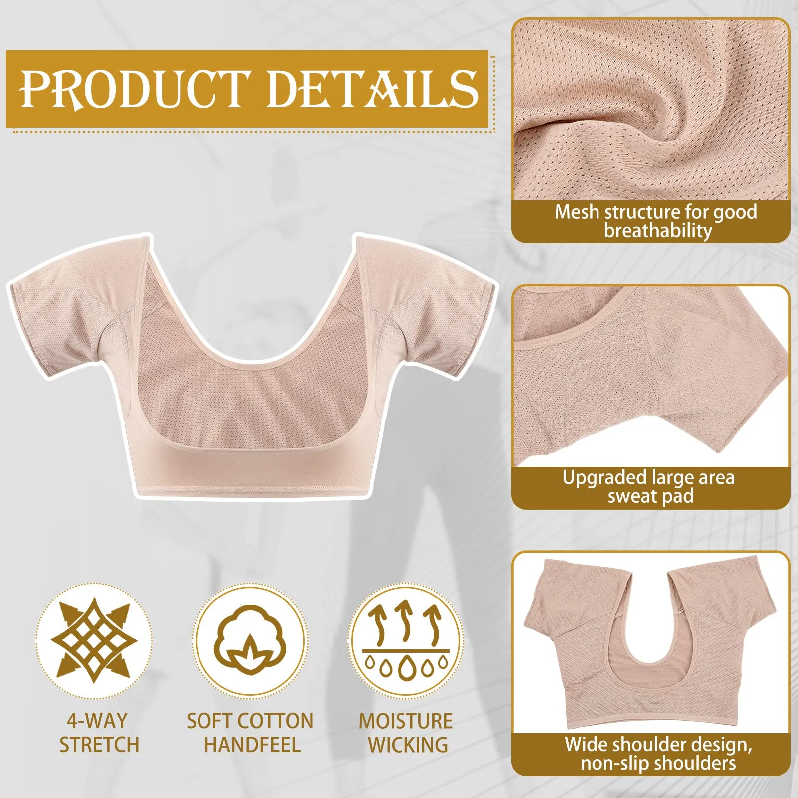 3 Pcs Underarm Sweat Vest Underarm Sweat Pads Breathable Sweat Guards for Under Armpits Sweat Proof Washable Sweat Protector for Women Girls Ladies (White, Black, Beige, Small) White, Black, Beige