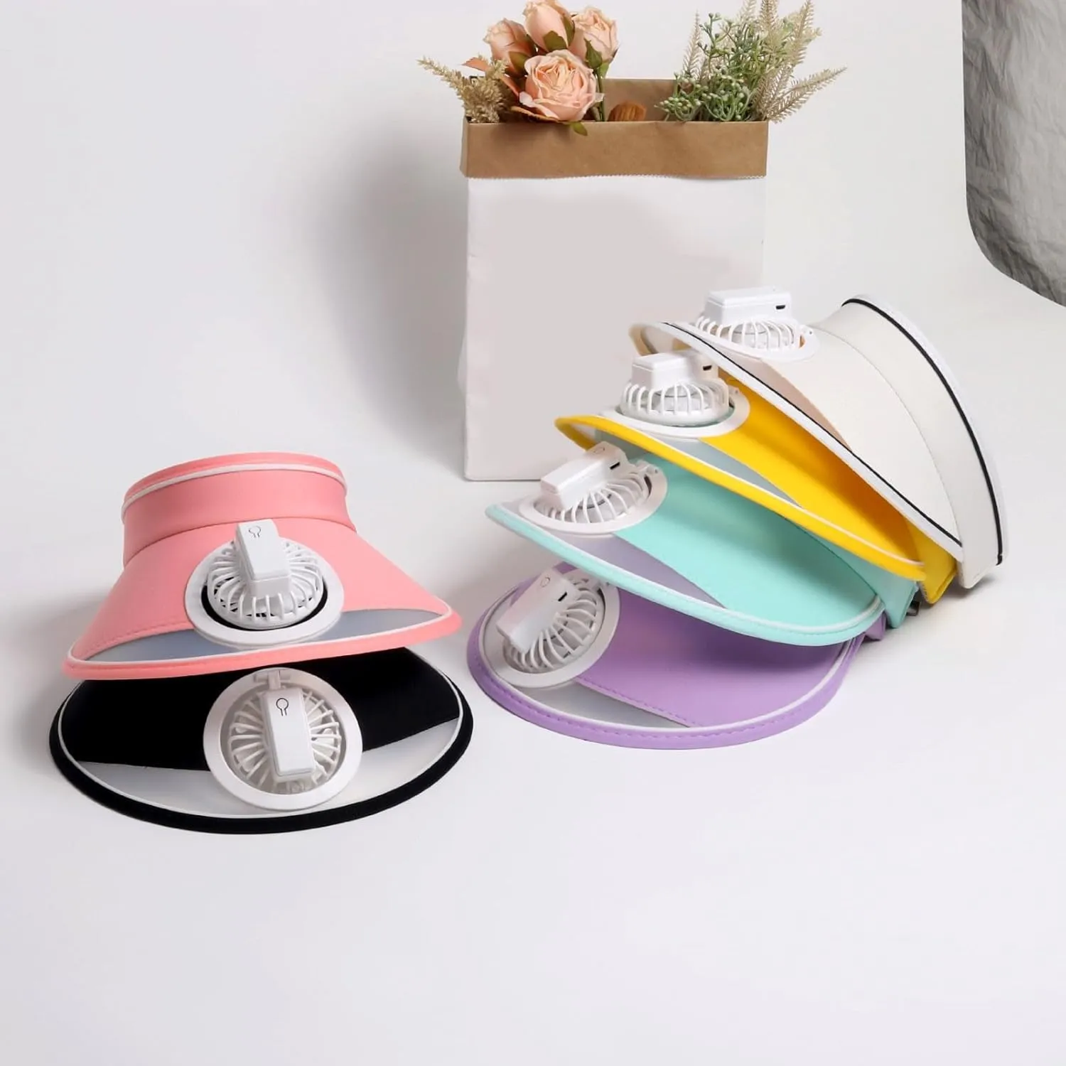 3 Speed Sun Visors Hat with Fan for Women, USB Charging Fan Visor Hat, Large Area Sun Protection Summer Hat with Fan