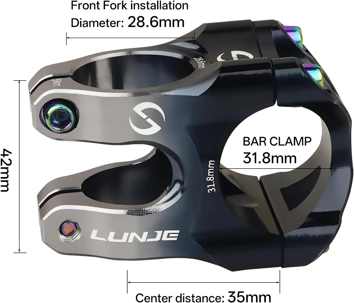 31.8mm Bike Stem, 35mm Short MTB Stem, CNC Machined 6061-T6 Aluminum Alloy with Vibrant Dual-Tone Anodized Finish, Anti-Corrosion, Fits Mountain/Road/BMX Bikes (Black Titanium)