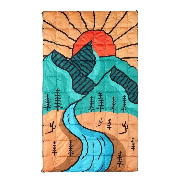 4Monster Down Puffy Camping Travel Blanket - Abstract mountain peak