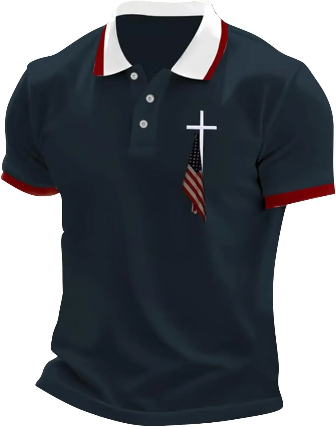 4th of July Shirts for Men American Flag Christian Cross Polo Shirt Golf Patriotic T-Shirts Vintage Summer Tops