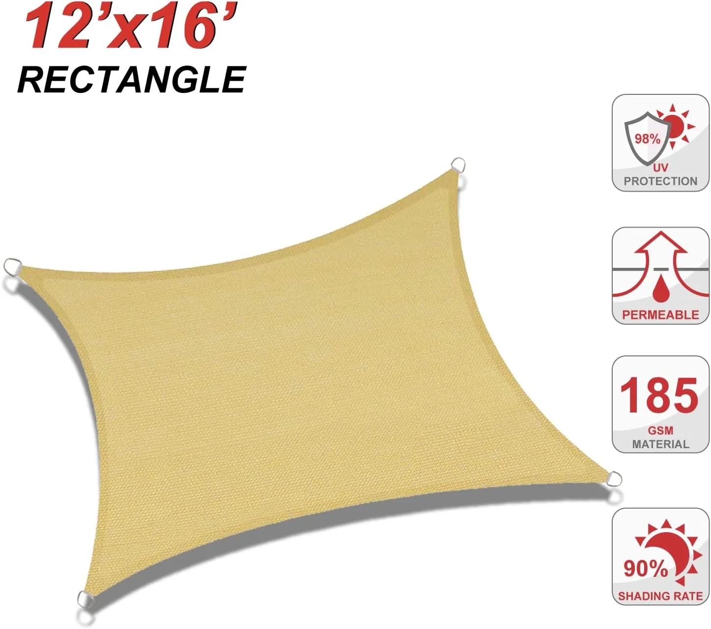 ABCCANOPY UV Block Sun Shade Sail for Patio, Deck, Backyard（Rectangle）