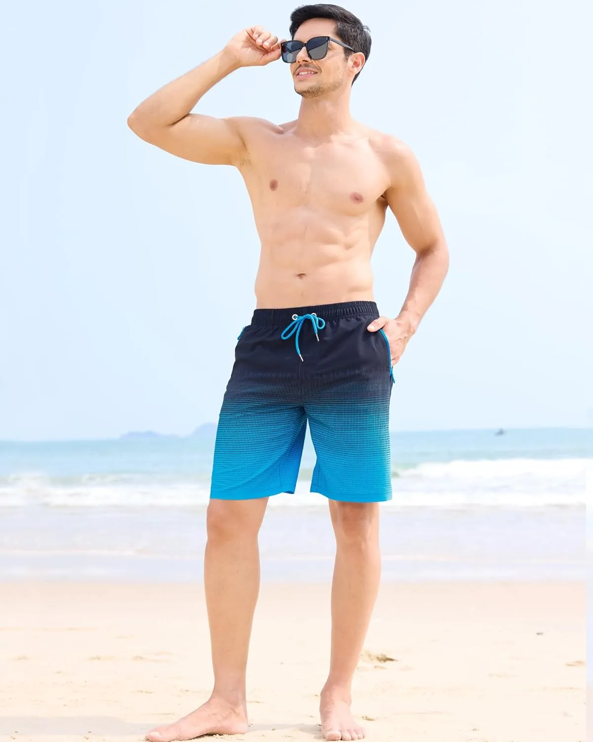 APTRO Men's Swim Trunks 9 inch Bathing Suit Swim Board Shorts Quick Drying Beach Shorts with Zipper Pockets
