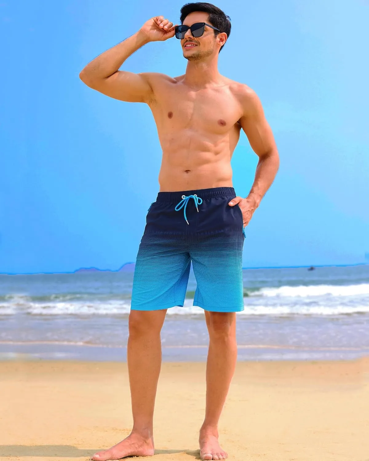 APTRO Men's Swim Trunks 9 inch Bathing Suit Swim Board Shorts Quick Drying Beach Shorts with Zipper Pockets