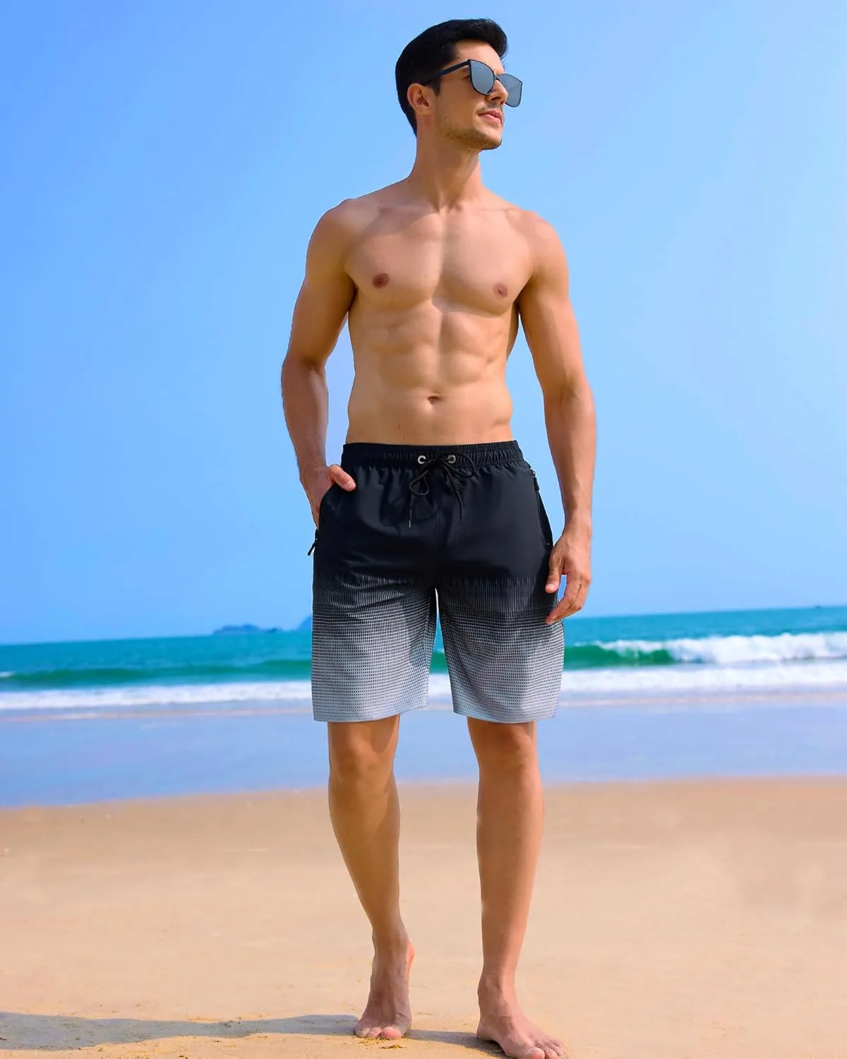 APTRO Men's Swim Trunks 9 inch Bathing Suit Swim Board Shorts Quick Drying Beach Shorts with Zipper Pockets