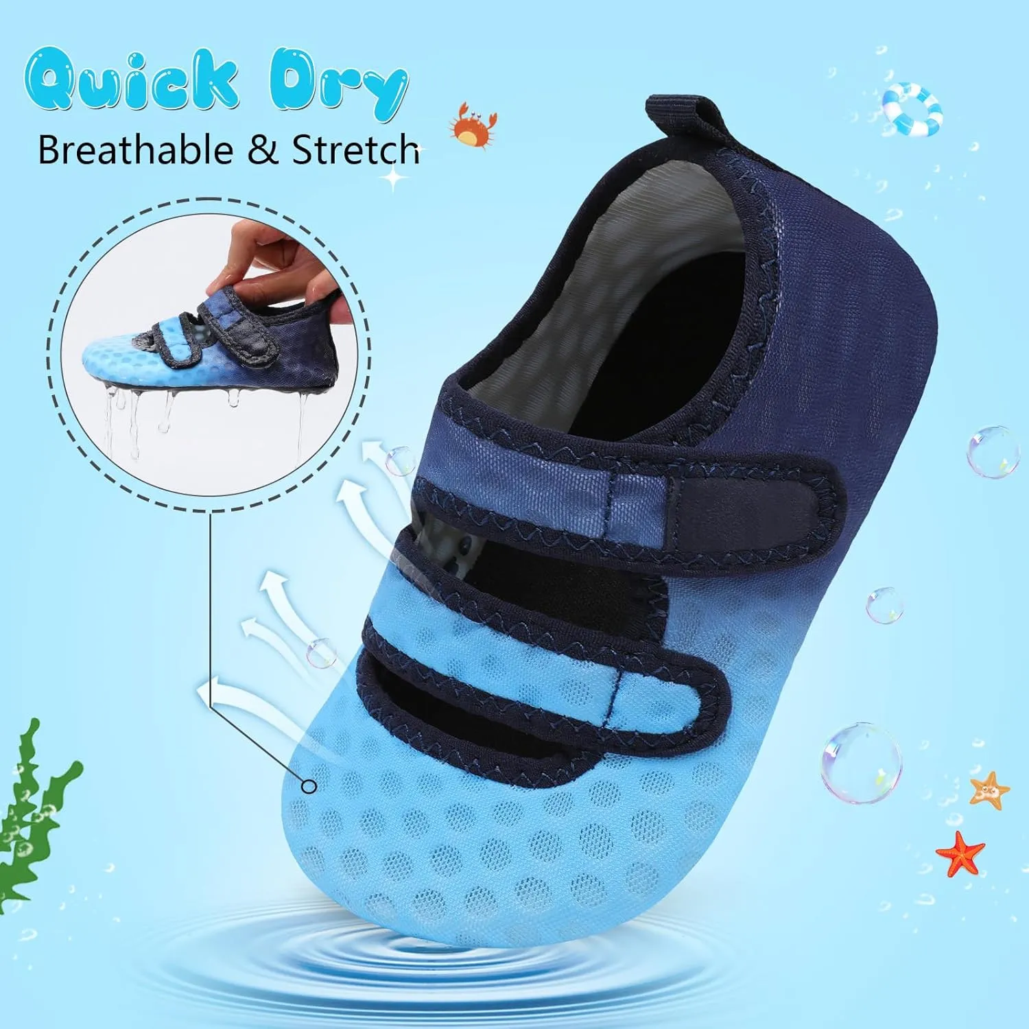 BARERUN Toddler Water Shoes Boys Girls Quick Dry Barefoot Aqua Shoes for Swim Pool Beach Non Slip Breathable Sandals Lightweight Summer House Slippers