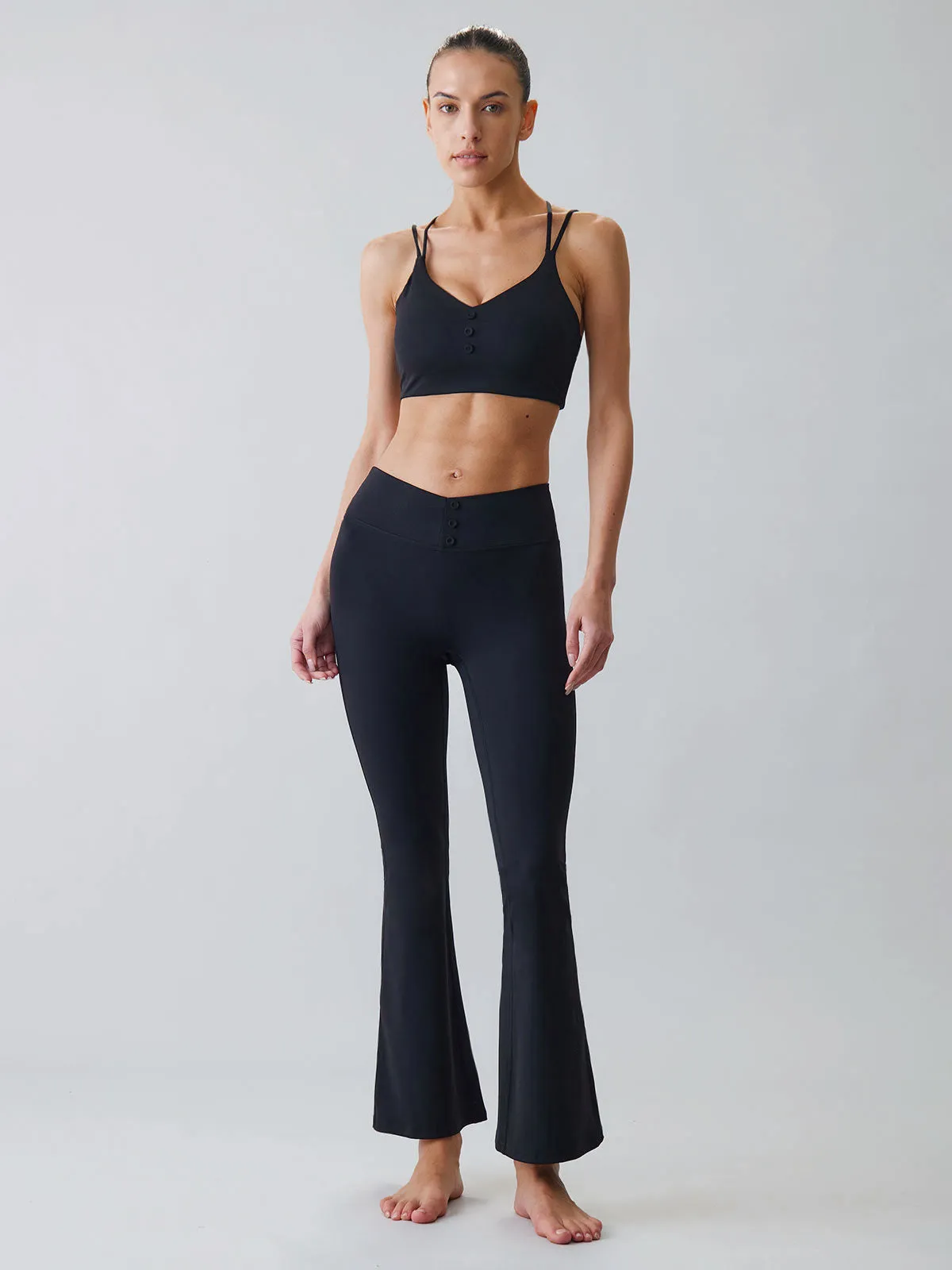 Black Triple Button Sports Bra - Light Support