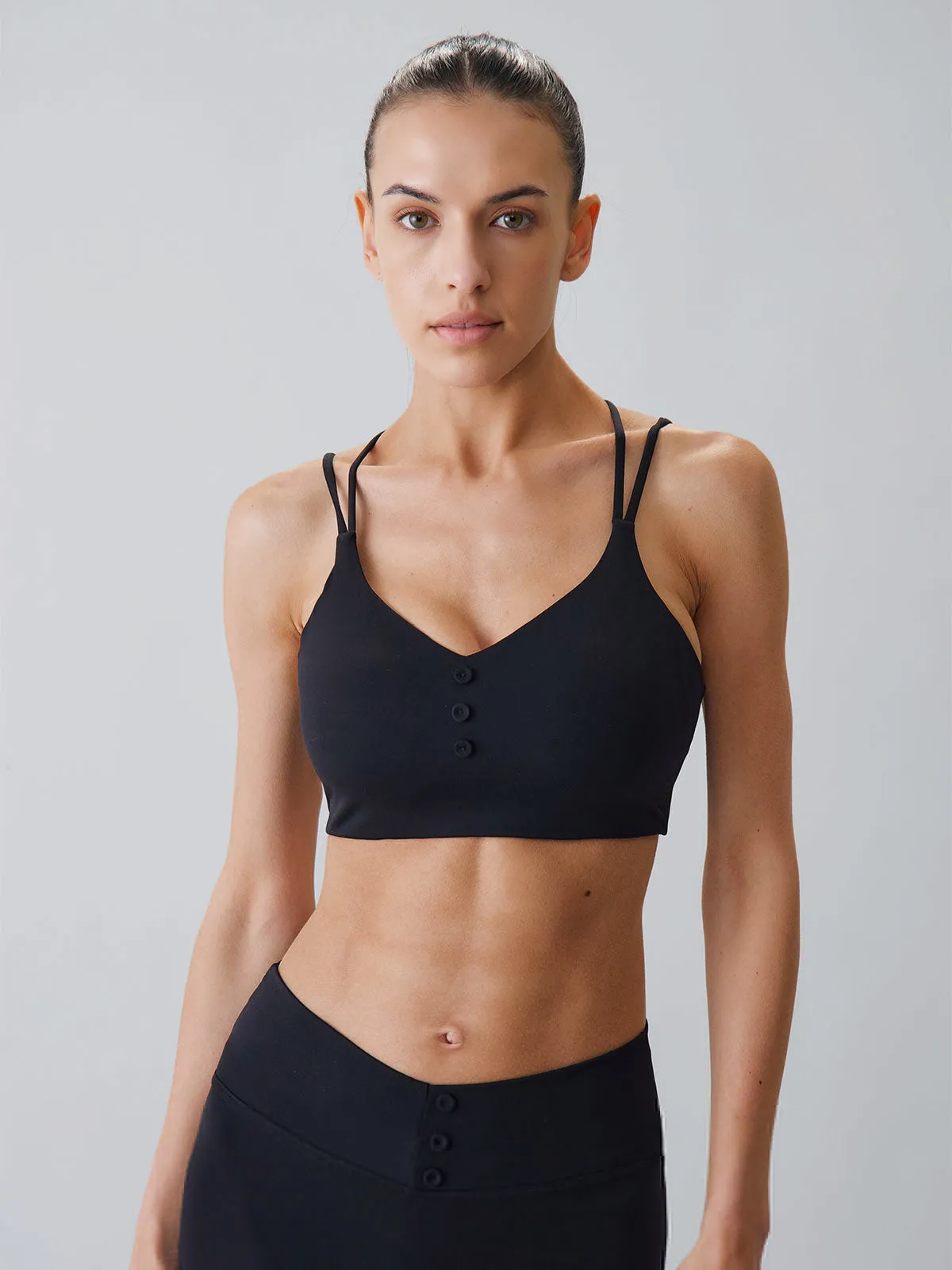 Black Triple Button Sports Bra - Light Support