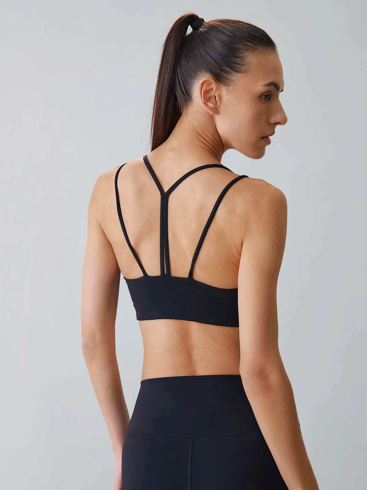 Black Triple Button Sports Bra - Light Support