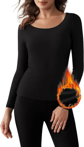 Bonneuitbebe Women Long Sleeve Thermal Shirt Fleece Lined Undershirt Ultra Soft Base Layer Tops for Women Cold Weather
