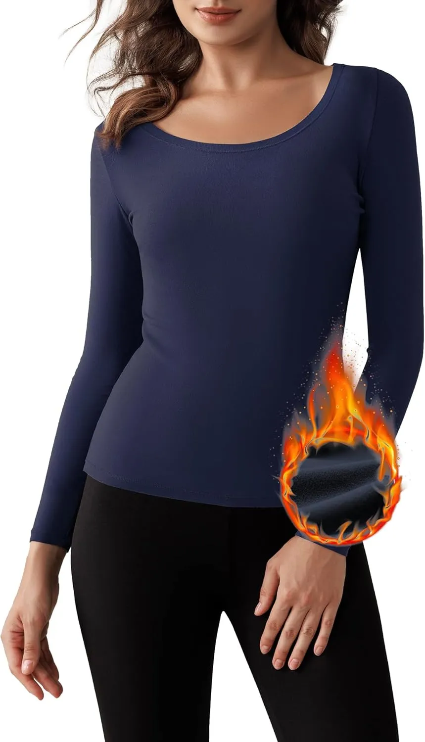 Bonneuitbebe Women Long Sleeve Thermal Shirt Fleece Lined Undershirt Ultra Soft Base Layer Tops for Women Cold Weather