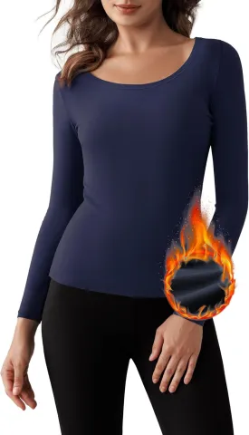 Bonneuitbebe Women Long Sleeve Thermal Shirt Fleece Lined Undershirt Ultra Soft Base Layer Tops for Women Cold Weather