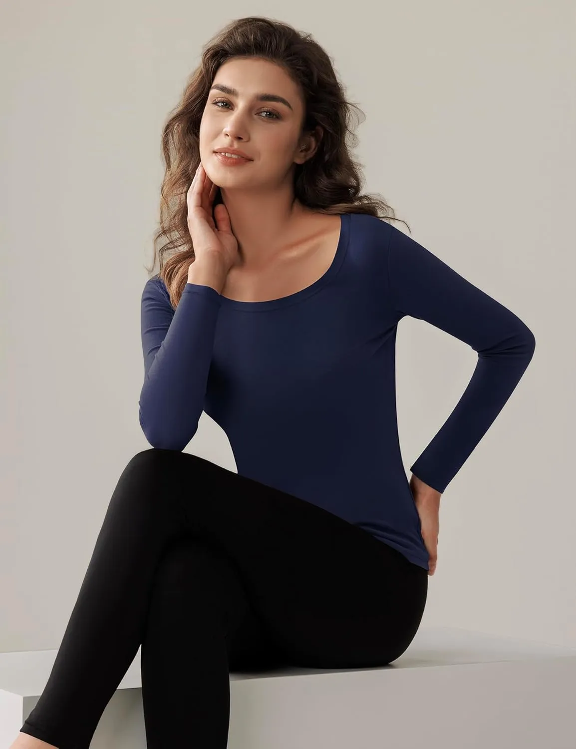 Bonneuitbebe Women Long Sleeve Thermal Shirt Fleece Lined Undershirt Ultra Soft Base Layer Tops for Women Cold Weather