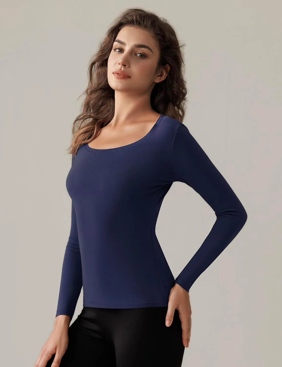 Bonneuitbebe Women Long Sleeve Thermal Shirt Fleece Lined Undershirt Ultra Soft Base Layer Tops for Women Cold Weather