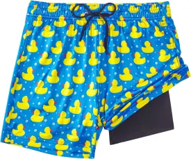 Boys Swim Trunks with Compression Liner Boys Stretch Swim Shorts Quick Dry 2 in 1 Beach Shorts 4-17 Y