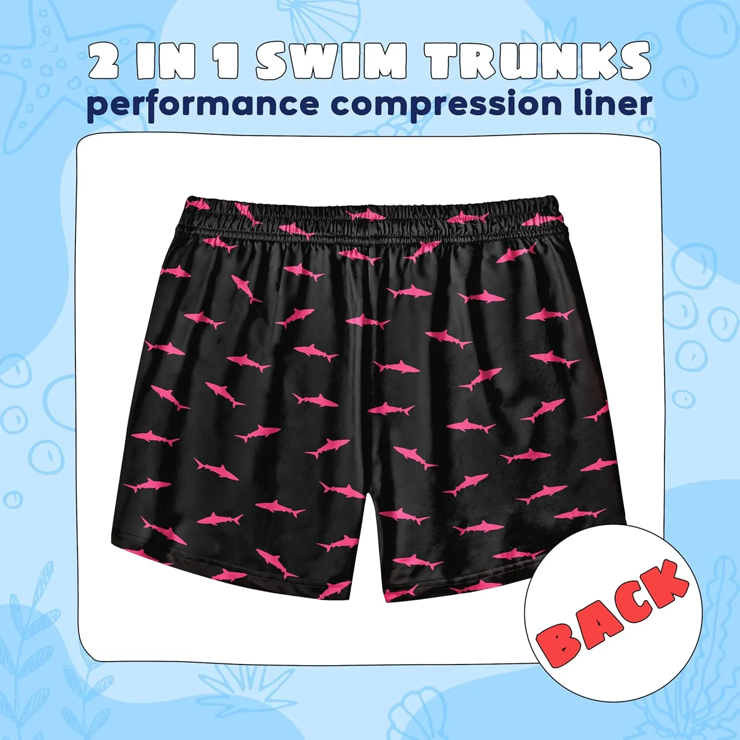 Boys Swim Trunks with Compression Liner Boys Stretch Swim Shorts Quick Dry 2 in 1 Beach Shorts 4-17 Y