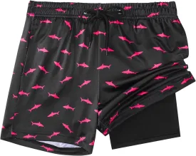 Boys Swim Trunks with Compression Liner Boys Stretch Swim Shorts Quick Dry 2 in 1 Beach Shorts 4-17 Y