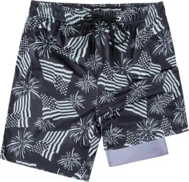 Boys Swim Trunks with Compression Liner Boys Stretch Swim Shorts Quick Dry 2 in 1 Beach Shorts 4-17 Y