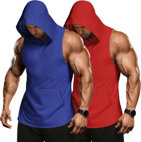 COOFANDY Men's 2 Pack Workout Hooded Tank Tops Bodybuilding Muscle Cut Off T Shirt Sleeveless Gym Hoodies