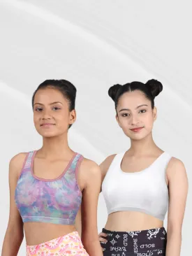 Double-Layer Broad Strap Cotton Supportive Sports Bra | Non-Padded Beginner Bra | Printed & Solid Options