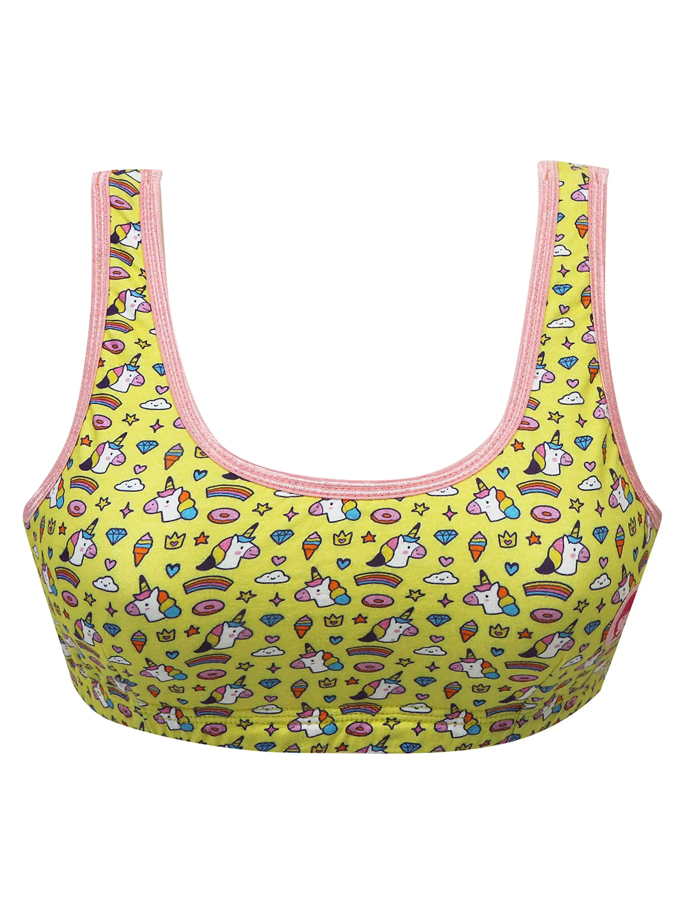 Double-layer Broad Strap Cotton Teen Sports Bras | Non Padded Beginner Bra For Girls | Pack of 1 Printed Bra