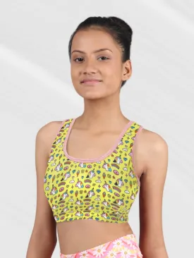 Double-layer Broad Strap Cotton Teen Sports Bras | Non Padded Beginner Bra For Girls | Pack of 1 Printed Bra