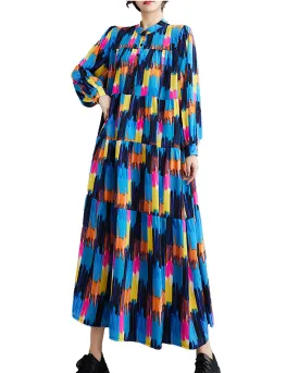 ellazhu Women's Long Sleeves Patchwork Floral Print Flowy Hem Dress GZ157