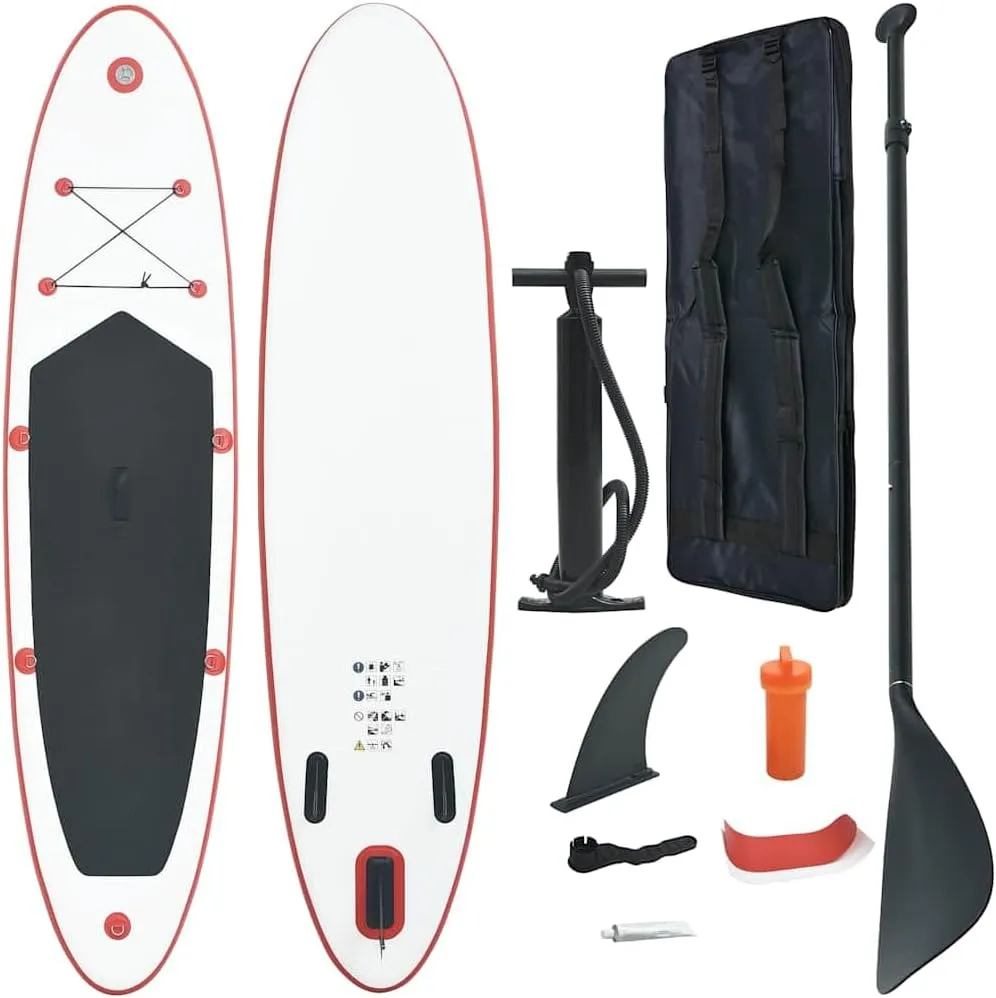 Enjoy Water Adventures with Inflatable Stand Up Paddle Board Set, Lightweight, Easy to Transport, Red and White