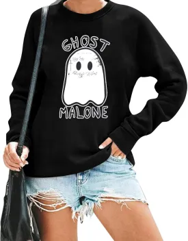 FASHGL Ghost Sweatshirt Women Funny Halloween Pullover Spooky Graphic Blouse Casual Long Sleeve Tee Tops