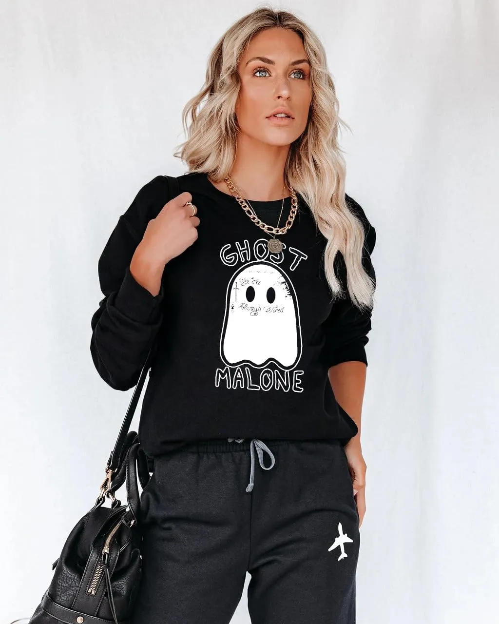 FASHGL Ghost Sweatshirt Women Funny Halloween Pullover Spooky Graphic Blouse Casual Long Sleeve Tee Tops