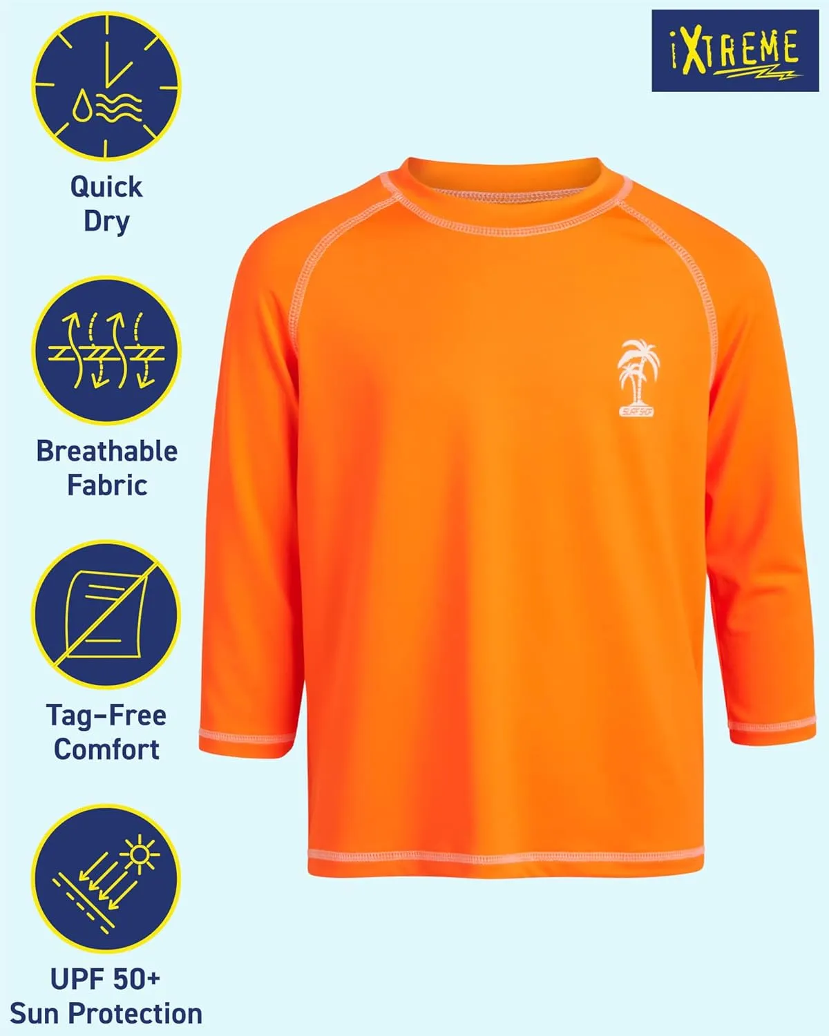 iXtreme Boys Swim Shirt - 2 Pack Rashguard UPF 50  Quick Dry Sun Protection Swimwear Boys Rash Guard Long Sleeve (Size 5-18)