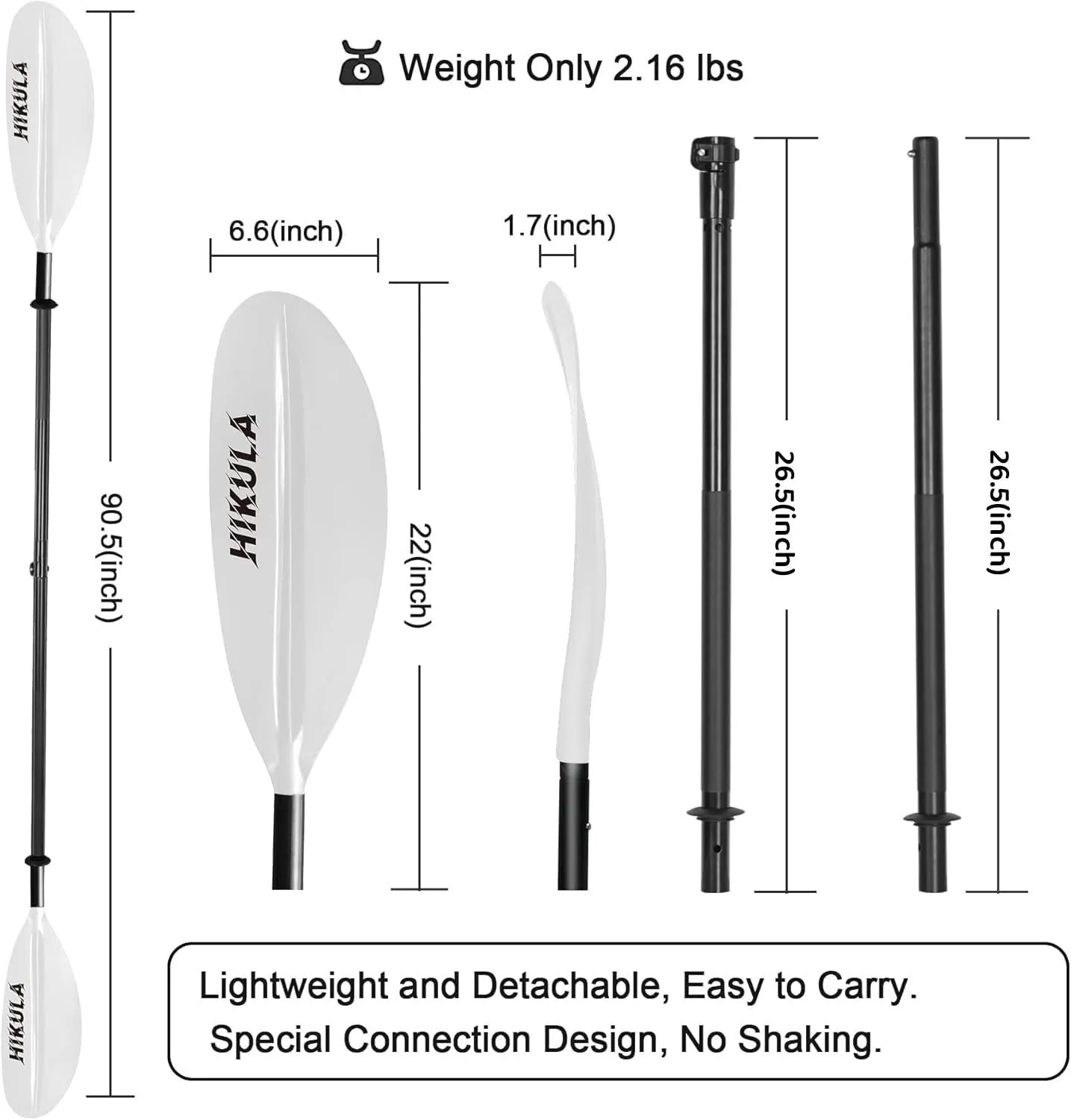 Kayak Paddle 4 Pieces Aluminum Shaft and PP Blade Floating 86.6in/220cm, 90.5inch/230cm Lightweight Oars