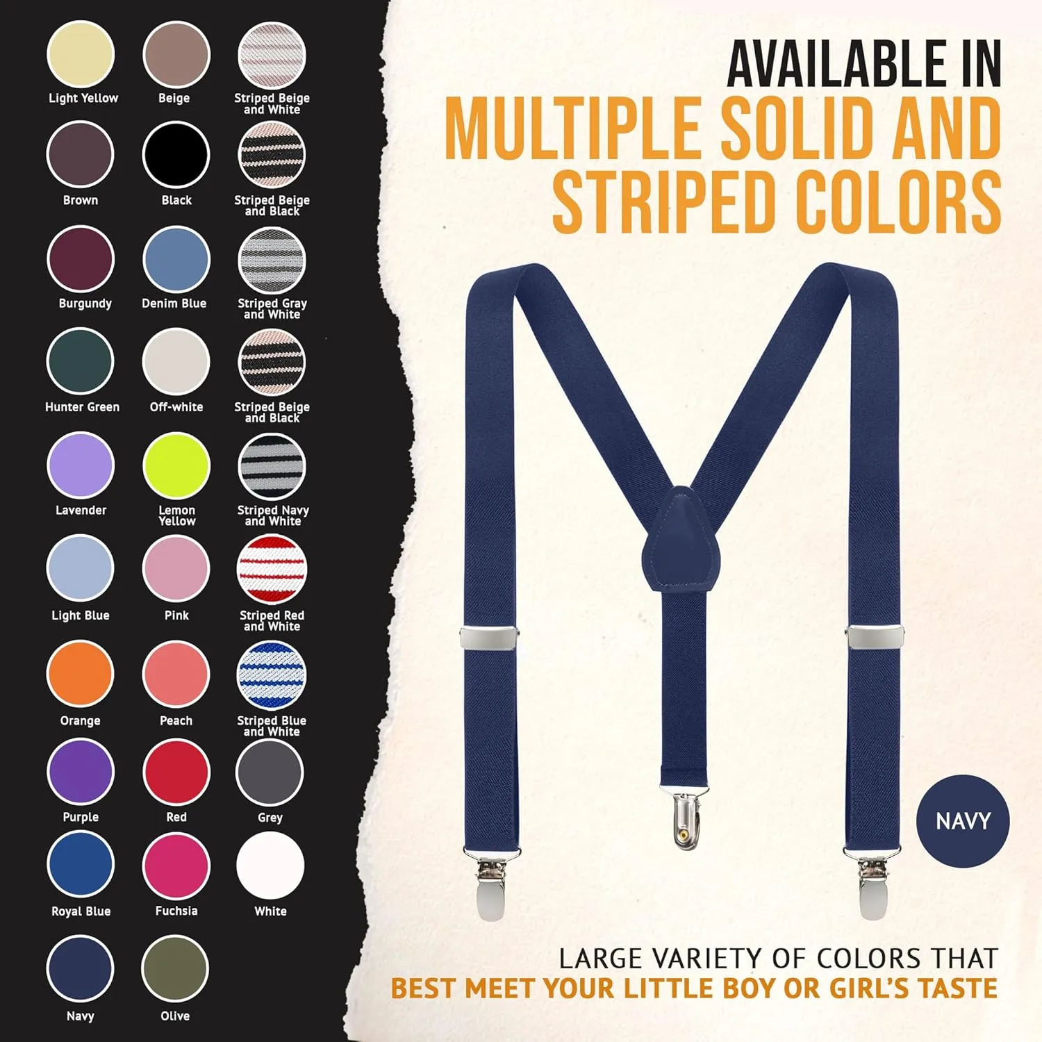 Kids and Baby Elastic Adjustable Solid Color Suspenders (Available in 3 sizes and 27 colors)