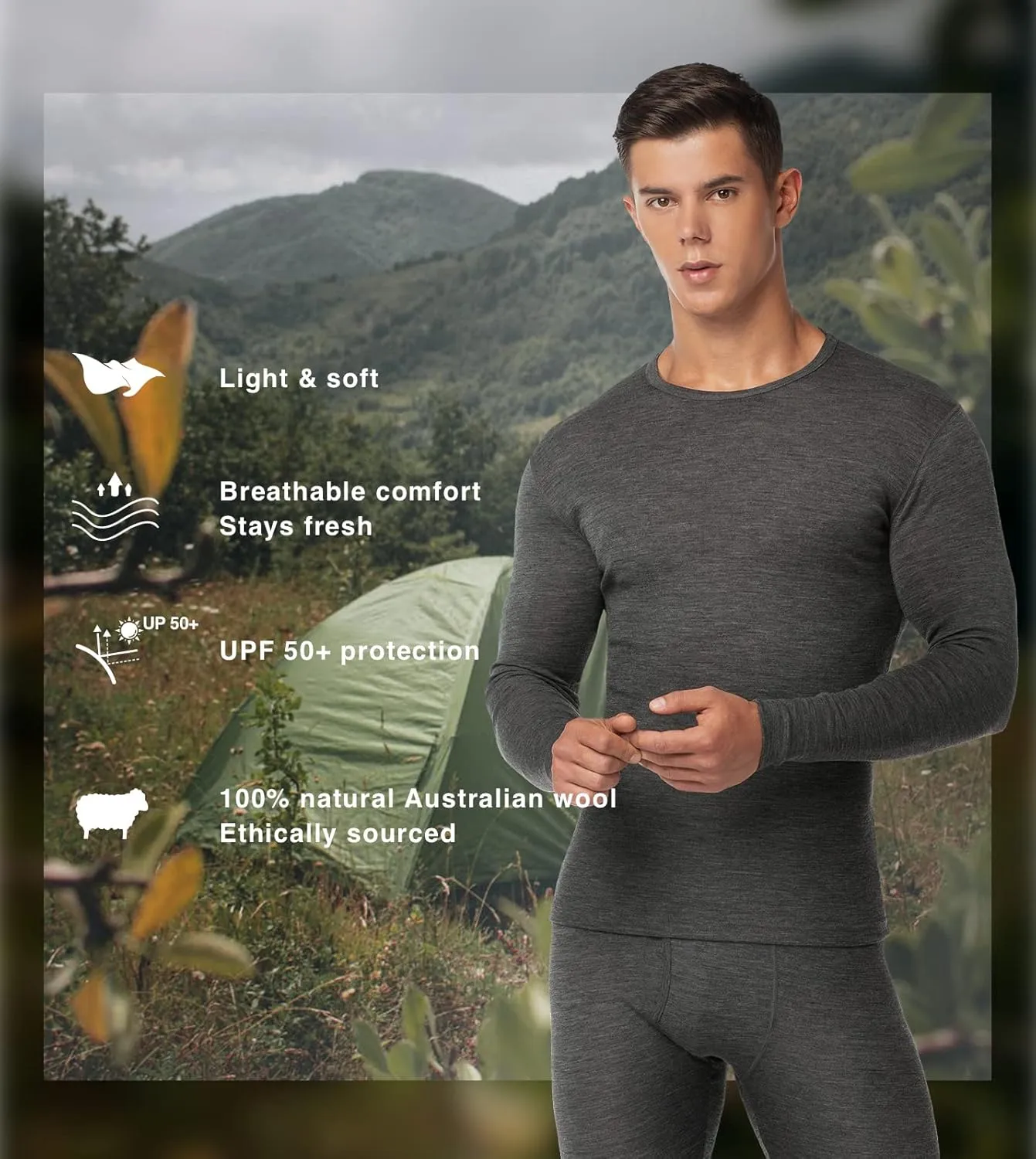 LAPASA Men 100% Merino Wool Shirt Base Layer Lightweight Midweight Thermal Top Long Sleeve Hunting Undershirt Warm Long John