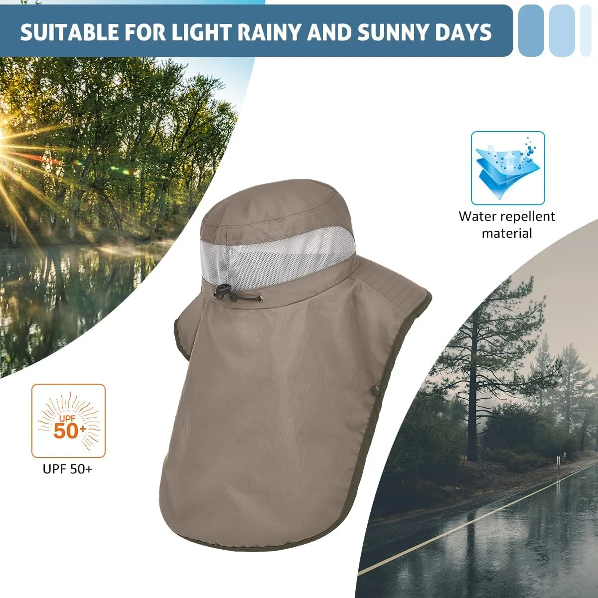 LCZTN UPF 50  Sun Protection Cap Wide Brim Fishing Hat with Face & Neck Flap