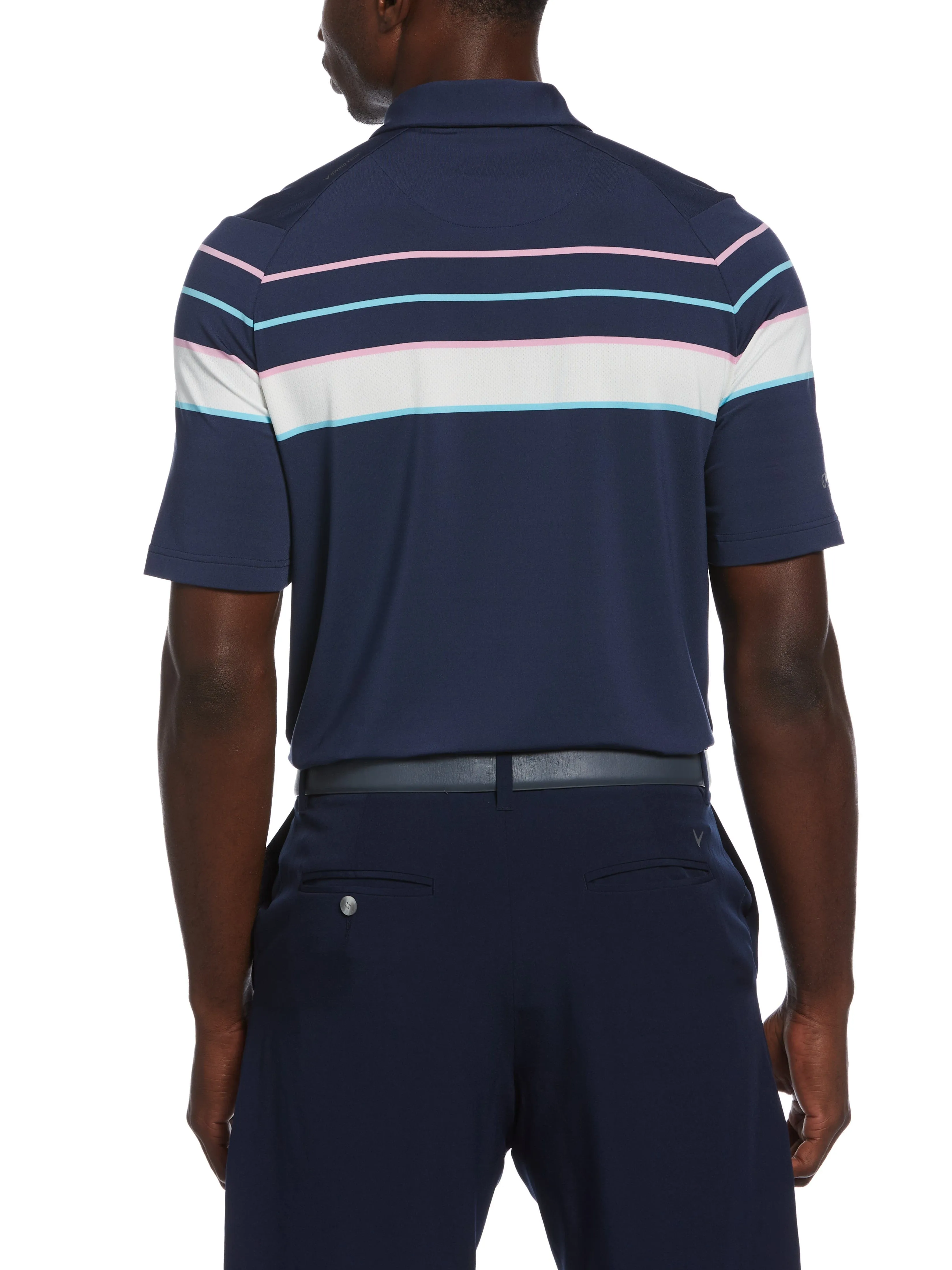 Mens Engineered Ventilated Stripe Golf Polo