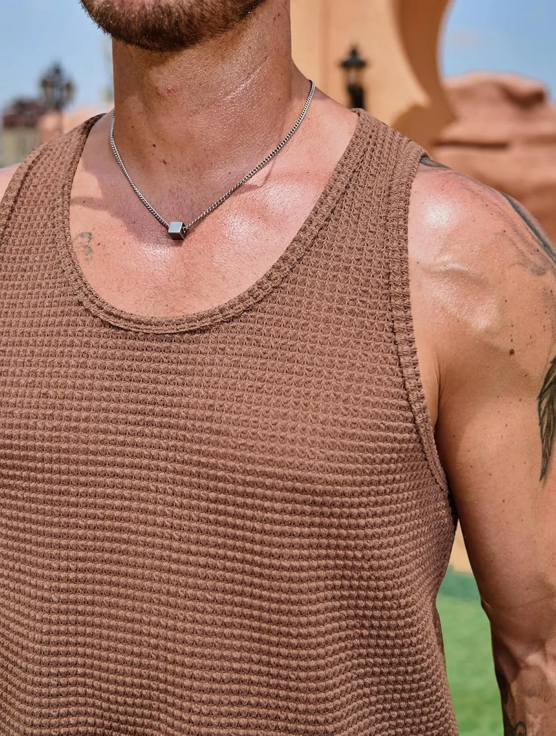 Mens Hollow Out Tank Top Vacation Summer See Through Crochet Sleeveless Shirt Beach Muscle Knit Vest (S-XXL)