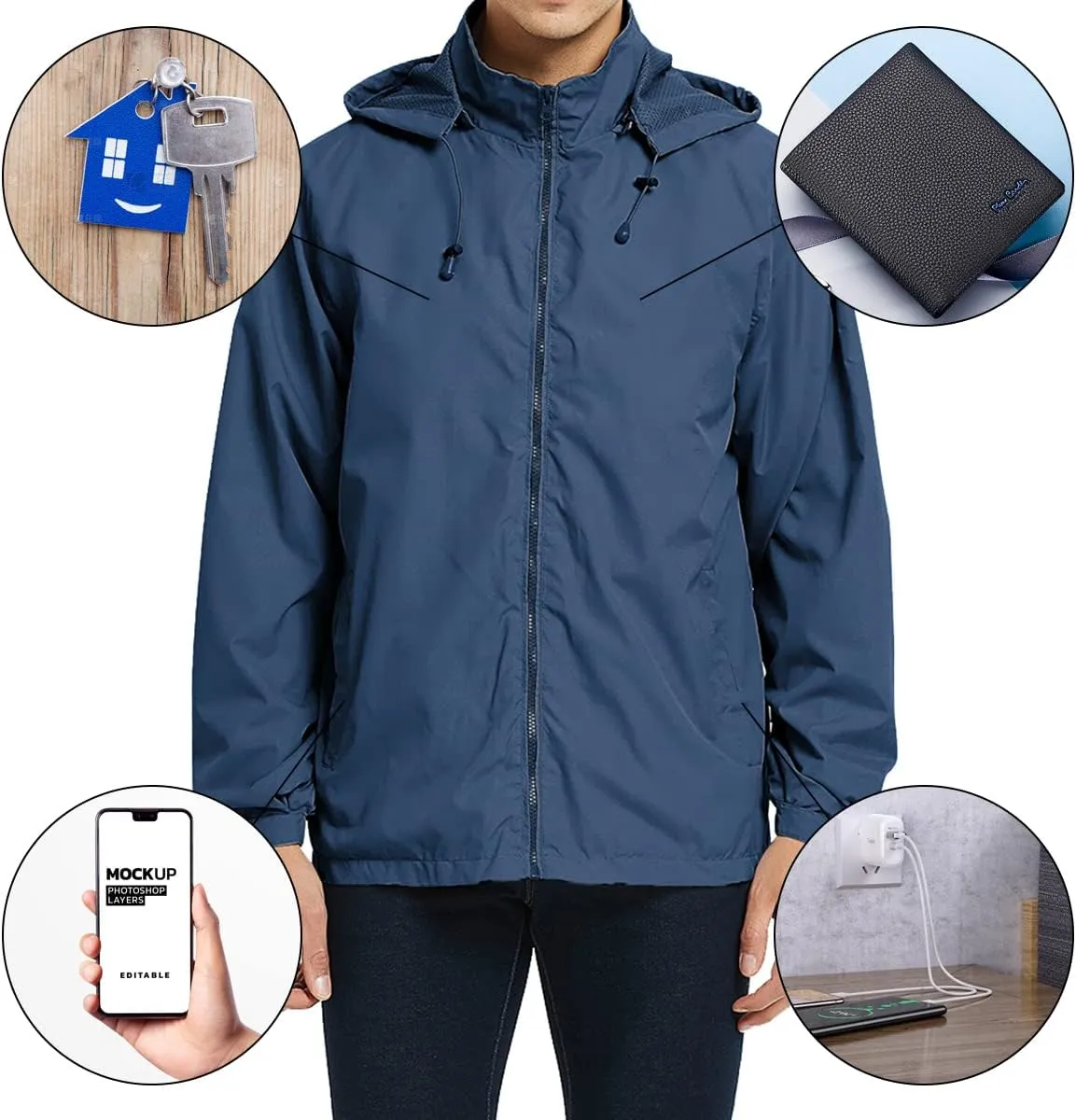 Mens Lightweight Windbreaker Jacket Waterproof Rain Jacket with Hood Soft Shell Jacket