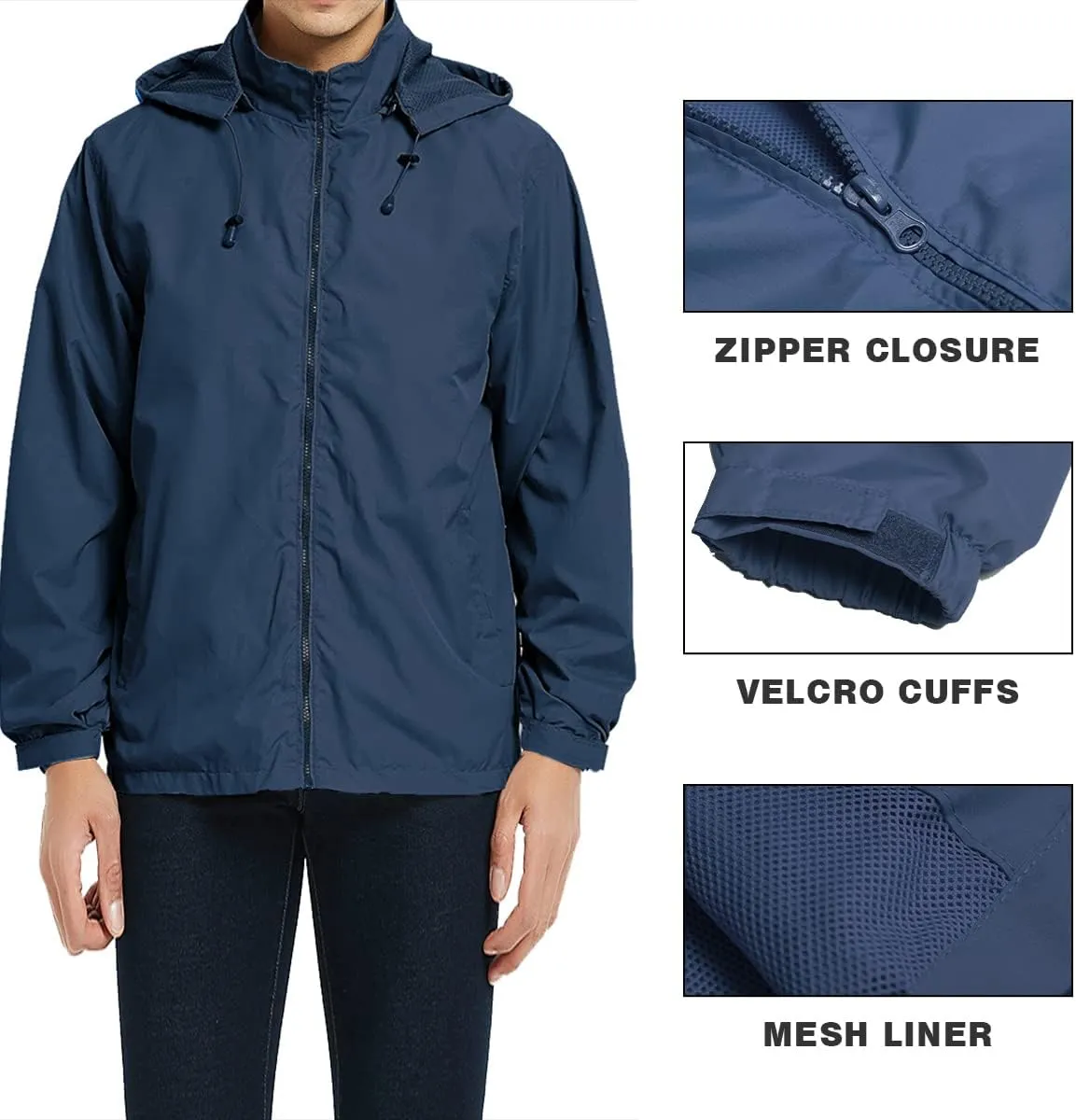 Mens Lightweight Windbreaker Jacket Waterproof Rain Jacket with Hood Soft Shell Jacket