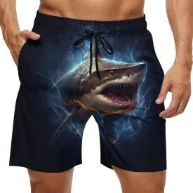 Men's Sharks Swim Trunks, Quick Dry Beach Board Shorts with Mesh Lining and Pockets