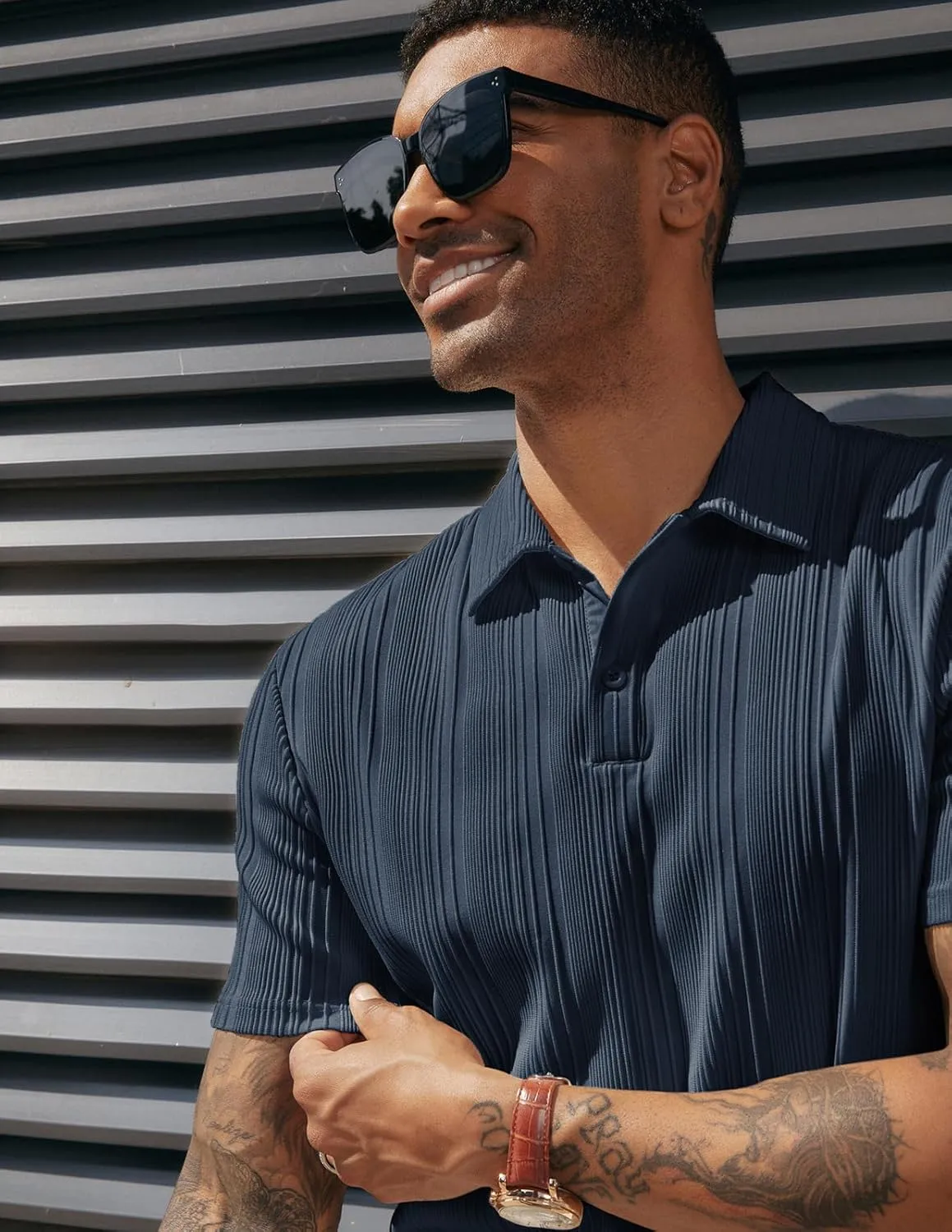 PJ PAUL JONES Mens Textured Knit Polo Shirts Regular Fit Stretchy Golf Shirts