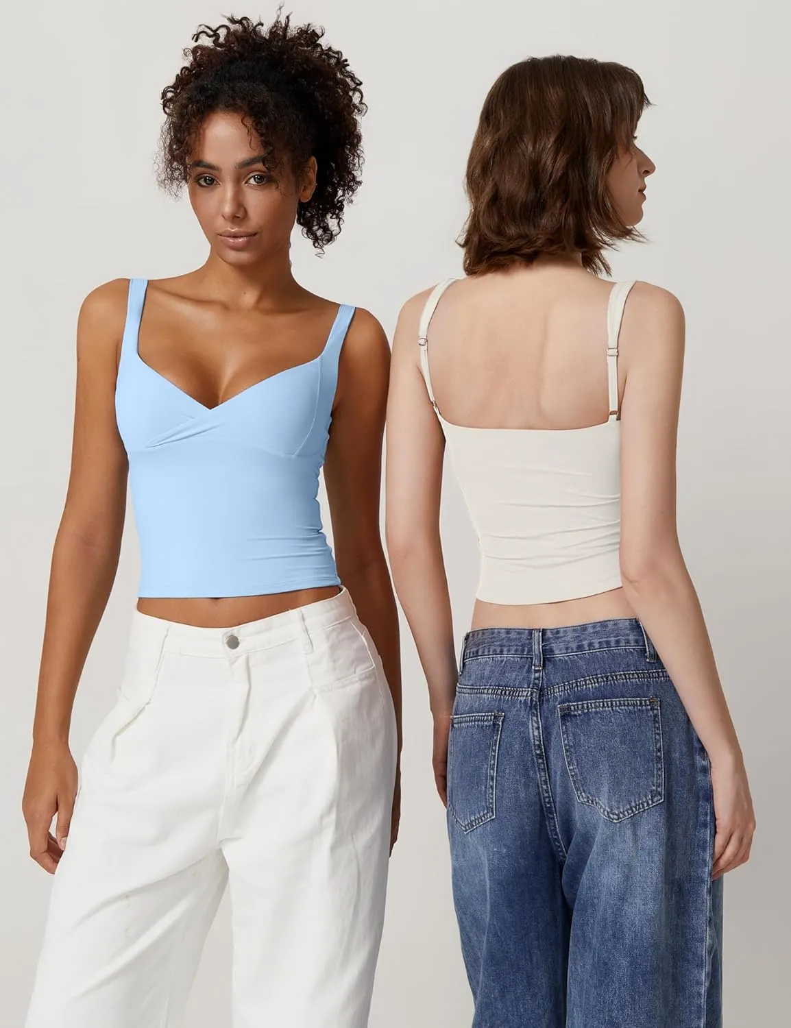 QINSEN Women's V Neck Tank Tops Double Lined Adjustable Strap Camisole Shirt