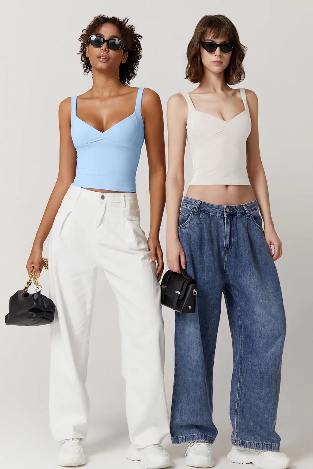 QINSEN Women's V Neck Tank Tops Double Lined Adjustable Strap Camisole Shirt