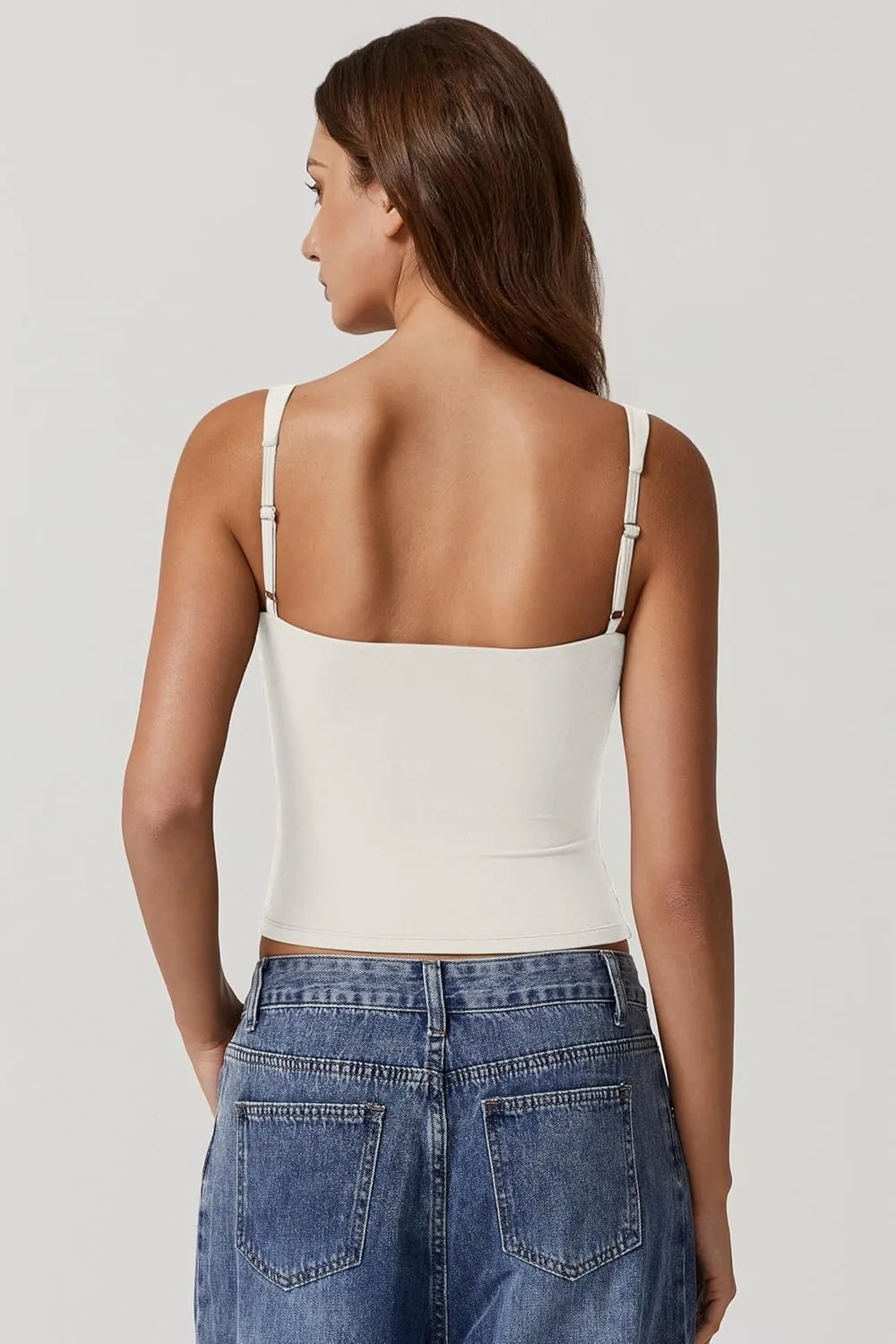 QINSEN Women's V Neck Tank Tops Double Lined Adjustable Strap Camisole Shirt