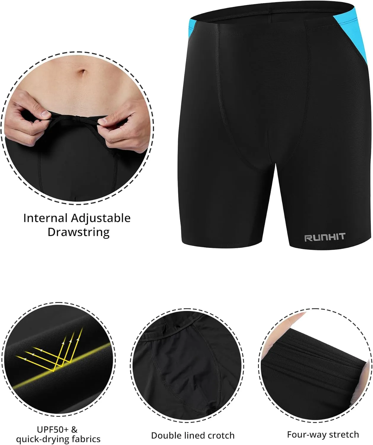 Runihit Men's Square Leg Swim Jammers Quick Dry Athletic Brief Swimsuit UFP 50  Compression Swimming Shorts