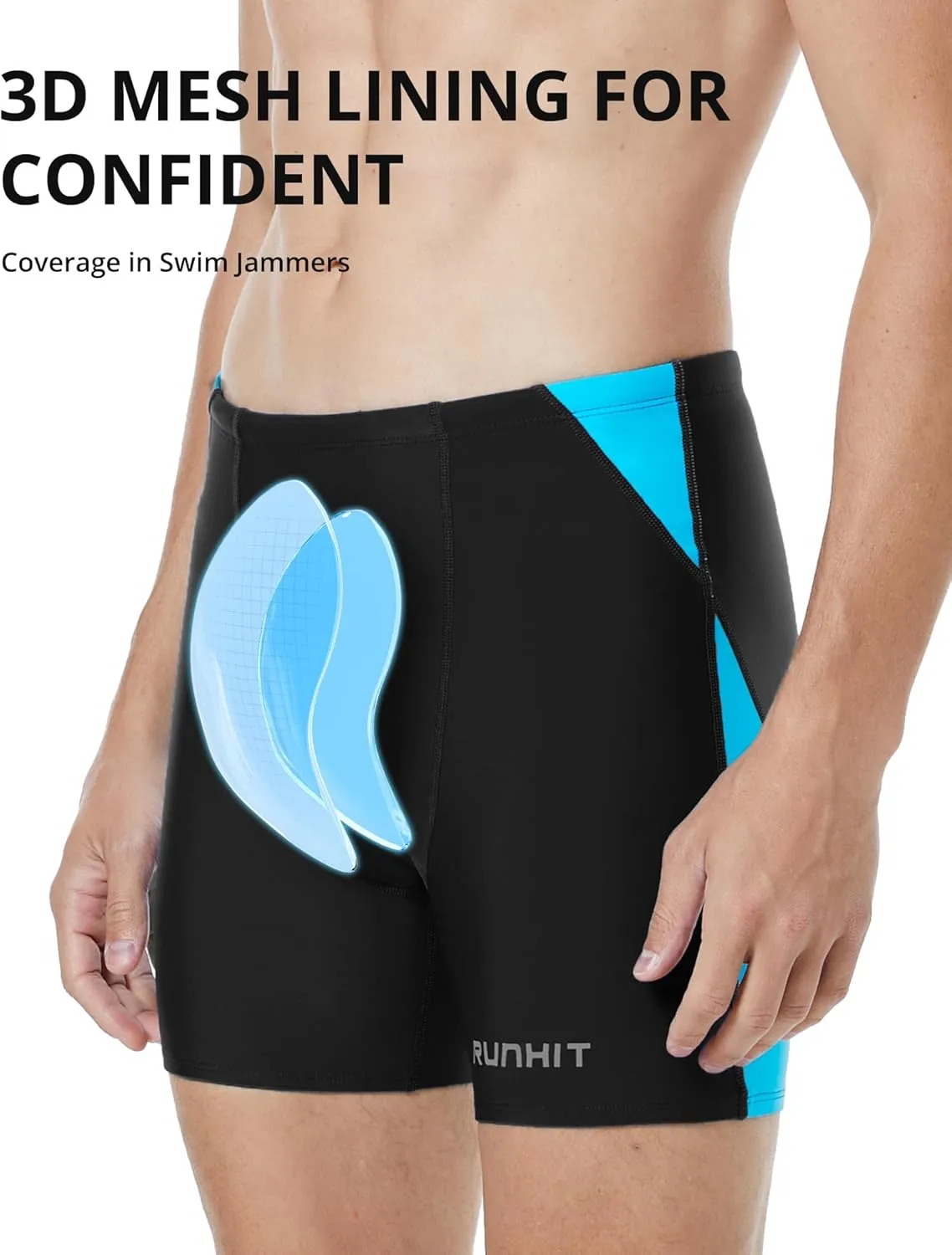Runihit Men's Square Leg Swim Jammers Quick Dry Athletic Brief Swimsuit UFP 50  Compression Swimming Shorts
