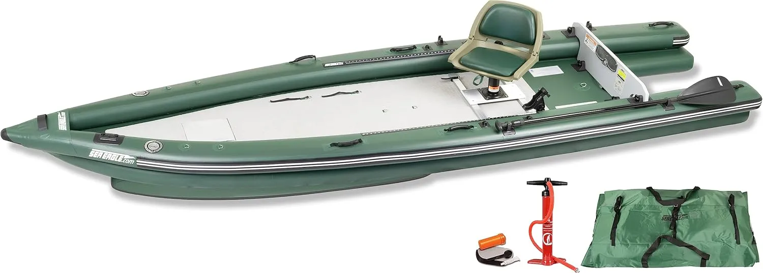 Sea Eagle FSK16 FishSkiff Inflatable 16', High Pressure, All-Drop-Stitch, 1-3 Person Frameless Fishing Boat w/Rigid 6 External Keel - Portable, Storable, and Transportable