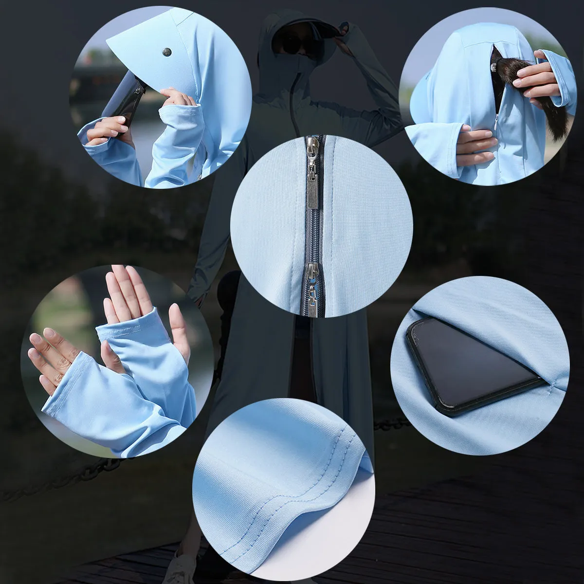 Sidiou Group Anniou New Long Style UPF50  UV Protection Clothing With Safety Face Visor Shield Outdoor Sport Fishing Lightweight Windbreaker Jacket