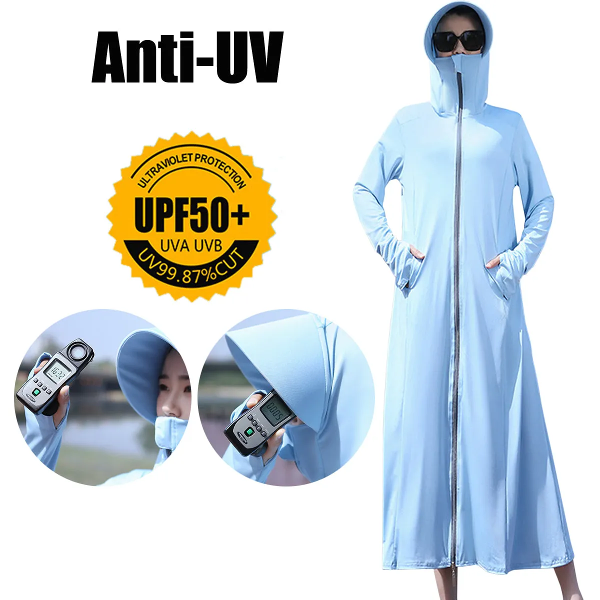 Sidiou Group Anniou New Long Style UPF50  UV Protection Clothing With Safety Face Visor Shield Outdoor Sport Fishing Lightweight Windbreaker Jacket